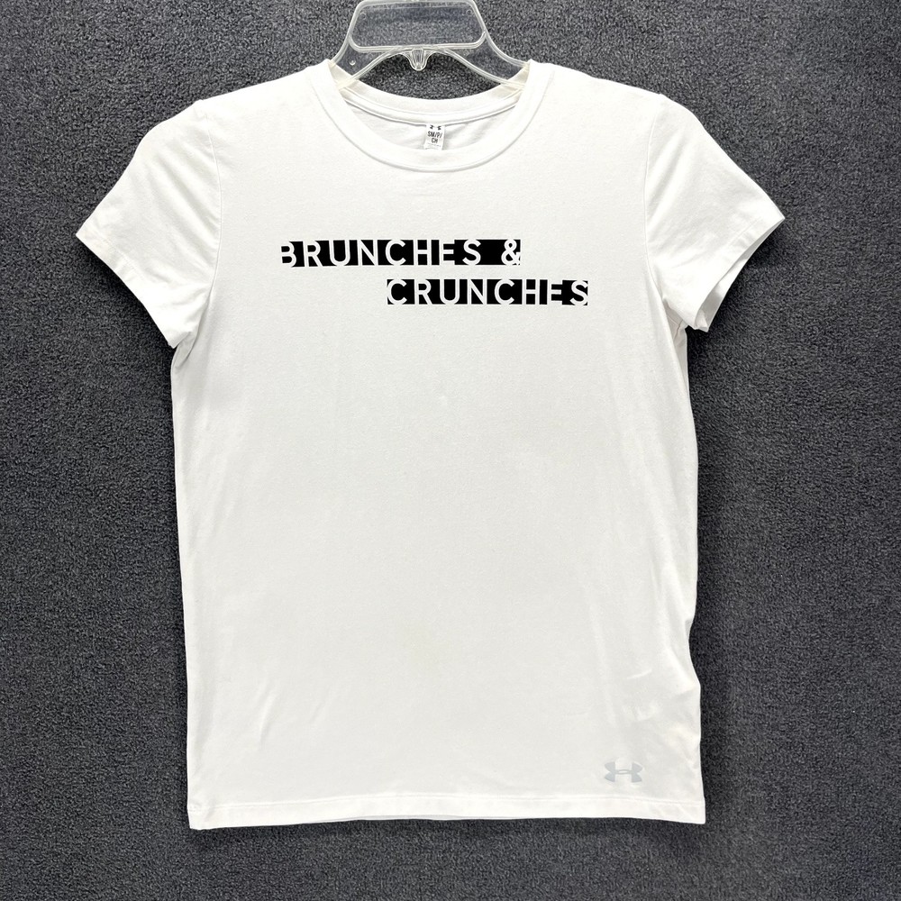 Under Armour T-Shirt Womens Size SM White Brunches & Crunches‎ crewneck heatgear